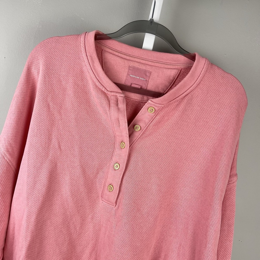American Eagle Henley Sweatshirt Womens M Pink Cropped Oversized Comfy